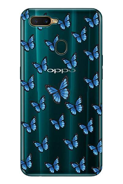 Magic Ring Oppo A5S/AX7/A12 Uyumlu Kelebek Desenli Şeffaf Telefon Kılıfı