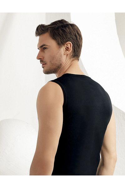 Şahinler Men's Black Zero Sleeve V-Neck Ribbed Undershirt Me032
