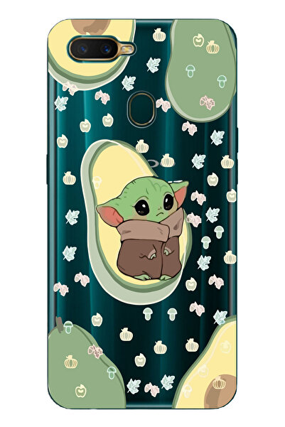 Magic Ring Oppo A5S/AX7/A12 Uyumlu Baby Yoda Desenli Şeffaf Telefon Kılıfı