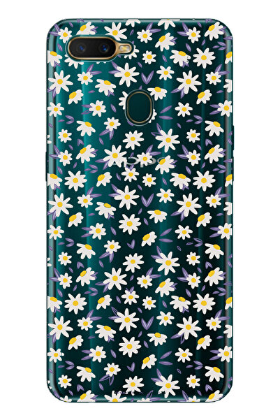 Magic Ring Oppo A5S/AX7/A12 Uyumlu Papatya Desenli Şeffaf Telefon Kılıfı