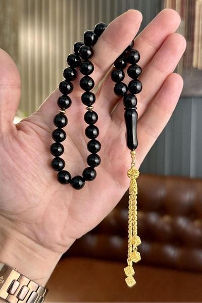 dergah tesbih Erzurum Oltu Stone Rosary with Gold Tassel Collectible