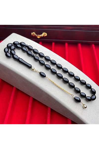 dergah tesbih Gold Tasseled Oltu Stone Rosary Collectible