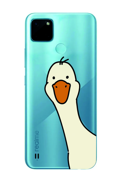 Magic Ring Realme C21Y/C25Y Compatible Cute Duck Pattern Transparent Phone Case
