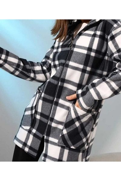 Modayase Women's Large Size Zippered Fleece Cardigan Coat