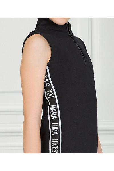 GOOSE Kız Çocuk Kolsuz Yanları Baskılı Boğazlı Siyah Elbise