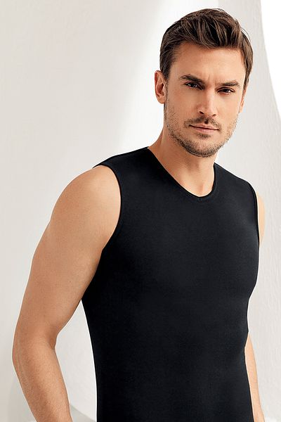 Şahinler Men's Black Zero Sleeve V-Neck Undershirt ME079-SH