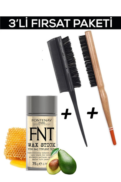 Fontenay Hair Wax Stick 75gr + Profesyonel Topuz Fırçası 3033 +Topuz Krepe Şi...