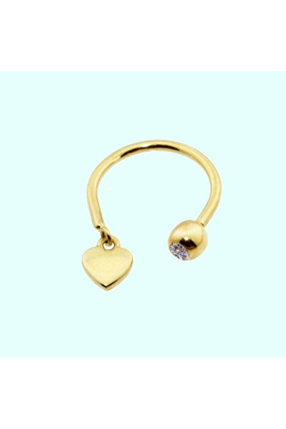 Sembol Gold Altın Yarım Halka Kulak Piercing 14 Ayar Sade Kalp