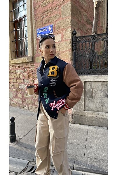 Quzu Çok Renkli Kolej Ceket Lacivert