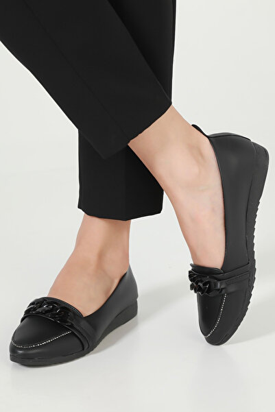 Yazın Ayakkabıları SİYAH ÖNÜ ZİNCİR DETAYLI ORTOPEDİK TABANLI BABET