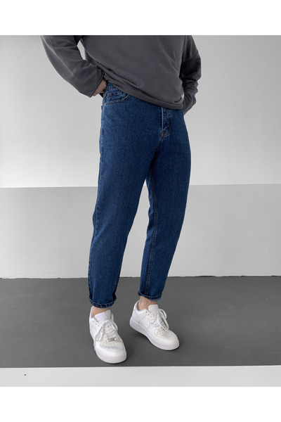 NO1 KONSEPT Σκούρο μπλε βασικό Boyfriend παντελόνι