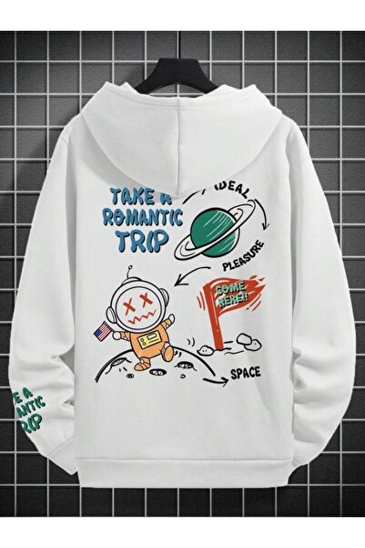 Benisengiydir White Takea Romantic Printed Hooded Oversize Sweatshirt Men &
