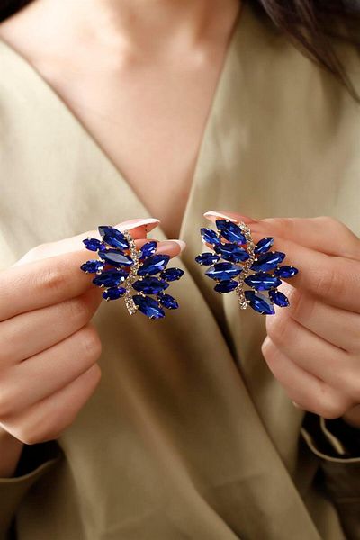 HUBANN Special Design Blue Stone Women's Earrings Colorful Stone Earrings Engagement Wedding Earrings Invitation Sparkling Earrings