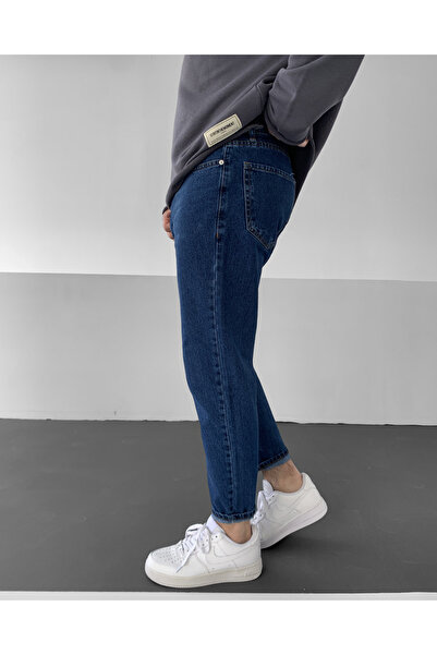 NO1 KONSEPT Σκούρο μπλε βασικό Boyfriend παντελόνι