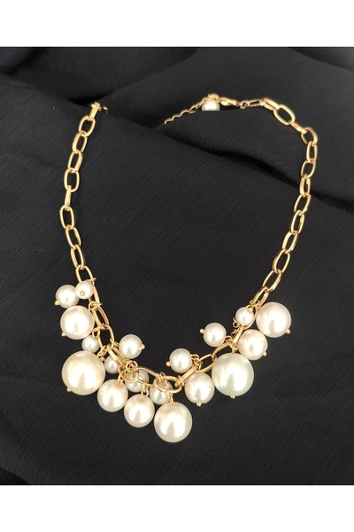 HALHALMILL قلادة بتصميم سلسلة من اللؤلؤ باللون الذهبي