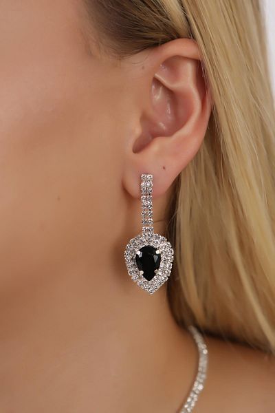 HUBANN Stylish Waterway Black Drop Stone Earrings Bridal Engagement Earrings Party Invitation Earrings