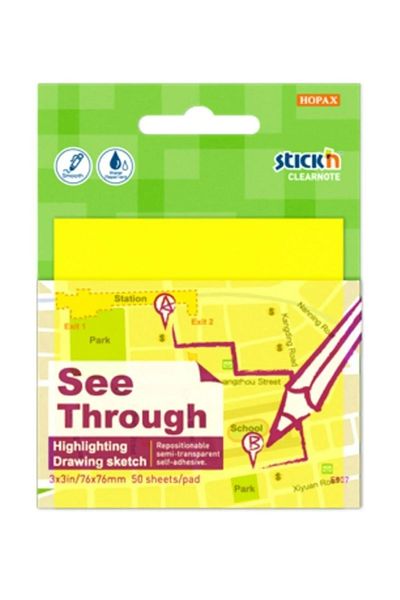 tüftürük Gıpta Hopax Sticky Note Paper Translucent 50 Sheets 76x76 Mm Neon Yellow