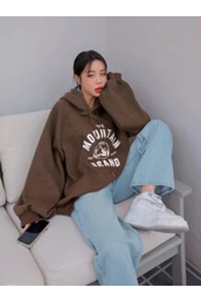 Black Sokak Brown Mountain Grand Printed Hooded Oversize Φούτερ Ανδρικά &