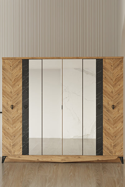 Modalife Avrupa Aynalı 6 Kapaklı Gardırop - Atlantik Çam