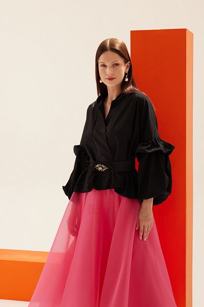 JAQAR Black Blouse with Brooch Detail