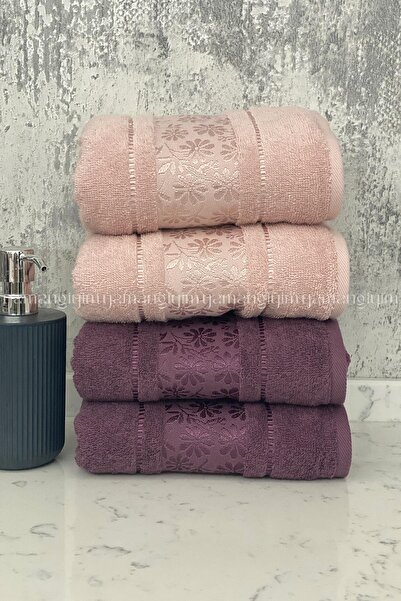 Özdilek منشفة وجه لليدين من بلوسوم 4 قطع-زهري-برقوقي