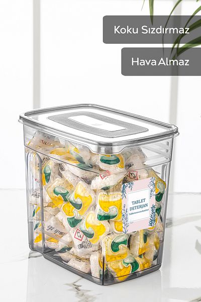Meleni Home 4 Pieces 3.5 Liter Powder Tablet Detergent Box - Lena Practical Storage Container with Lid