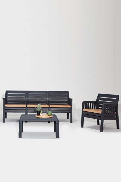 MOBETTO Lara / 3 1 S Bahçe Takımı Balkon - Bahçe - Teras Mobilyası / Antrasit