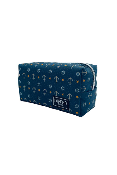 Differ Studio Чанта за моливи/козметика/пътуване/ръчна чанта с дизайн на котва, в цвят тъмно син, водоустойчива