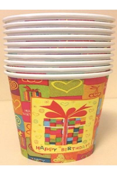Kazanabil CARDBOARD BIRTHDAY CUPS WITH HAPPY BIRTHDAY WRITTEN PACK OF 10