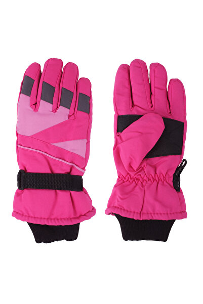 İşnar Modabay Kız Çocuk Kar Eldiven 8-14 Yaş PembeKoyu Renk Cırtlı Lastik Bilekli Model 0049
