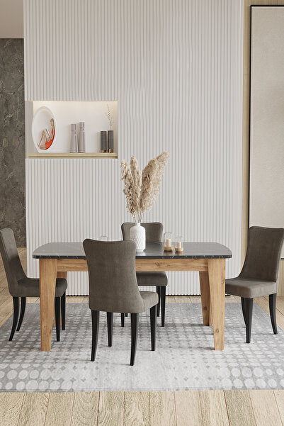 Modalife Avrupa 4 Sandalye 1 Sabit Masa Yemek Masası Takımı 4 Kişilik - Atlan...