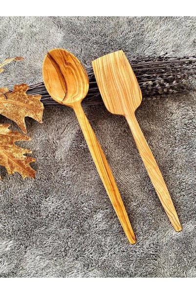 ALSA CRAFT Olive Wood - Handmade and Food Serving Set Wooden, Spoon and Spatula