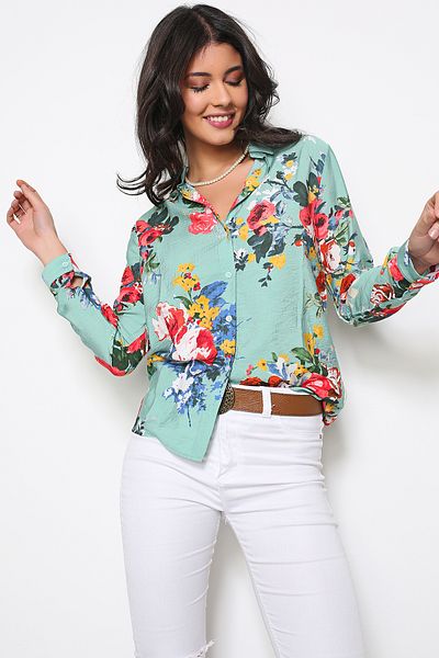 AVORWE Cămașă cu nasturi cu modele florale