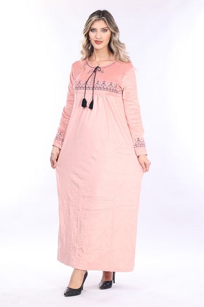 mervemoda Γυναικείο βελούδινο φόρεμα με κέντημα σε πούδρα