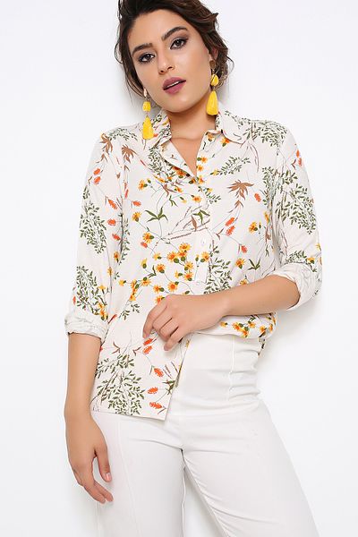 AVORWE Cămașă cu nasturi cu modele florale
