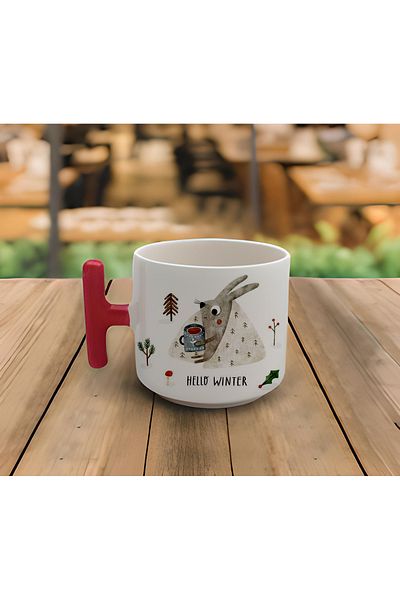 GünayStore كوب مطبوع عليه صحيفة عيد الميلاد مرحبًا بالشتاء بمقبض على شكل حرف T باللون الأحمر