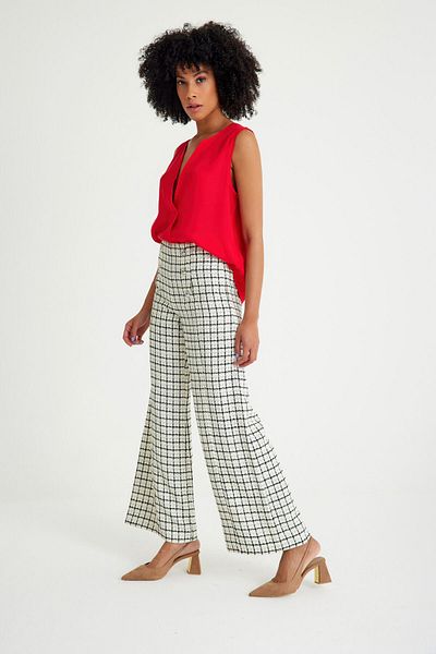 Just Like You Plaid White Black Women's Trousers - Side Zipper