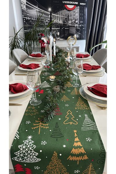 Decamor home Πρωτοχρονιάτικος δρομέας με μοτίβο πράσινου δέντρου Πρωτοχρονιάτικος δρομέας