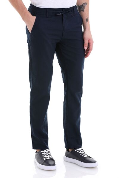 Hatemoğlu Сині динамічні прямі брюки з кишенями з боків з бавовняного полотна