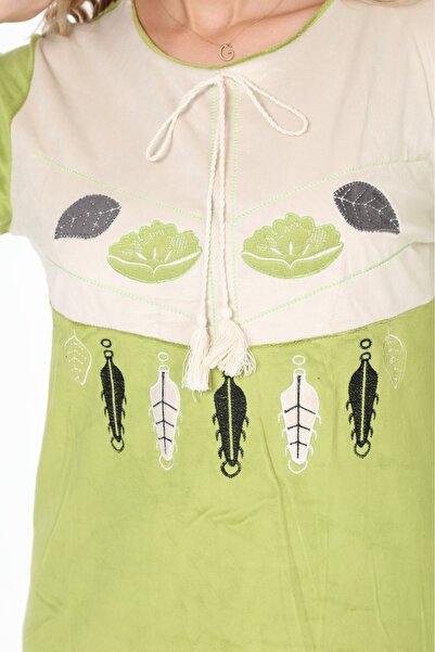 mervemoda Γυναικείο βελούδινο φόρεμα με κέντημα με πράσινο γιακά