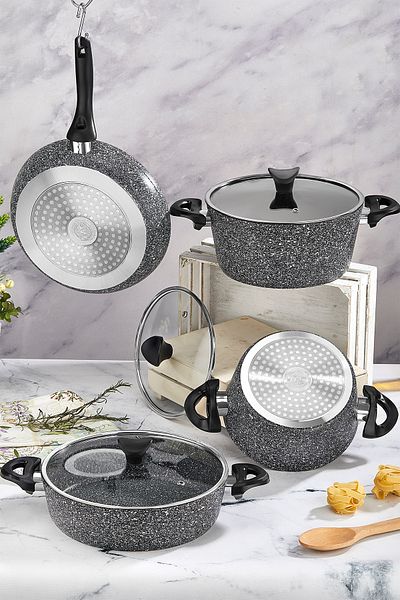 Taç Induction Master Cook 4-Piece 7-Piece Granite Pot Set Gray