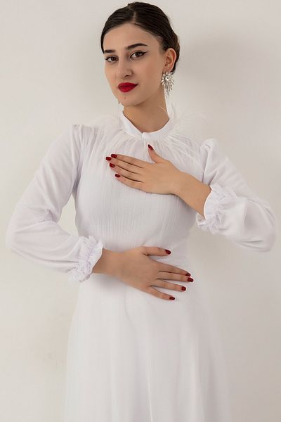PULLIMM Rochie din tul cu pene Yaksı cu mânecă lungă plisată ESP045