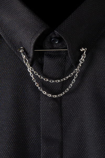 VEAVEN Tüm Gömleklere Uyumlu Gümüş Renk Zincirli Yaka İğnesi