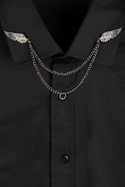 Terapi Men Tüm Gömleklere Uyumlu Kanat Figürlü Gümüş Renk Zincirli Yaka İğnesi