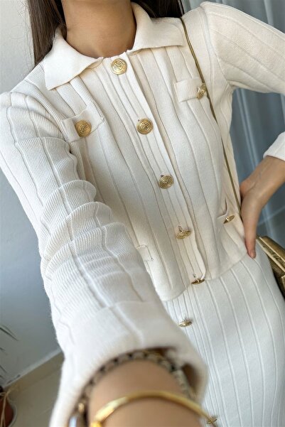 erki triko Cardigan Skirt Button Detailed Bottom-Top Knitwear Suit