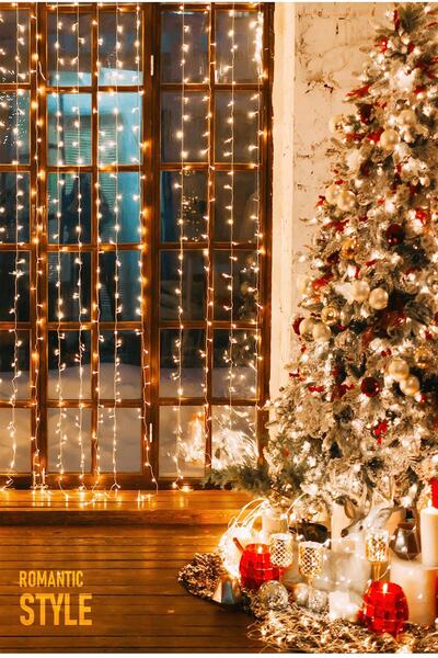 Trendpoint 3x3 Metre Perde Led Animasyonlu 12 Saçaklı 300 Ledli Fişli Eklenebilir 8 Fonksiyonlu