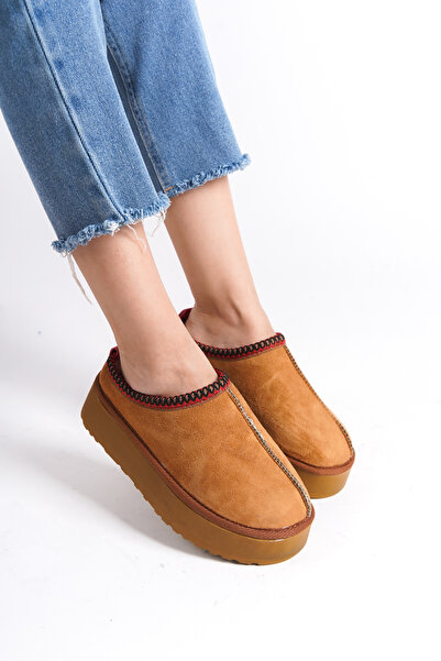 Lively Stylish Kadın İçi Tüylü Süet Yarım Bot Rahat Ev Terliği Kalın Taban