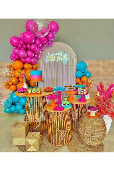 Çemrek Süs Parti Fuchsia Burnt Orange Glass Blue Balloon Chain Set 100 Pieces