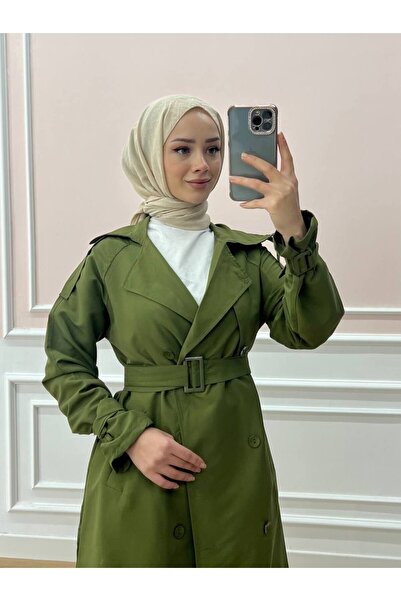 Esre Store Kol Ve Omuz Detaylı Tesettür Trençkot Haki