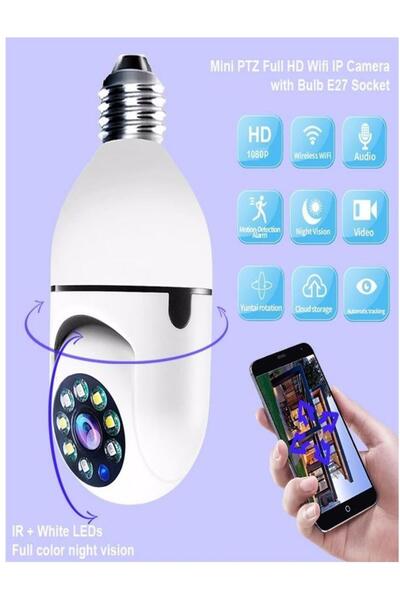 BAYINDIRELEKTRONİK 360 Ptz Ip Kamera Gece Görüş Kablosuz Bebek Güvenlik Akıllı Ampul Wifi Kamera Ip36